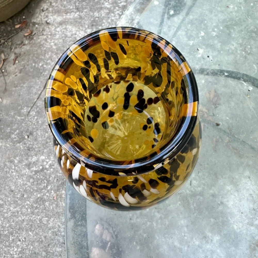 HQT Hand Made Home Design Orange/Brown Glass Vase